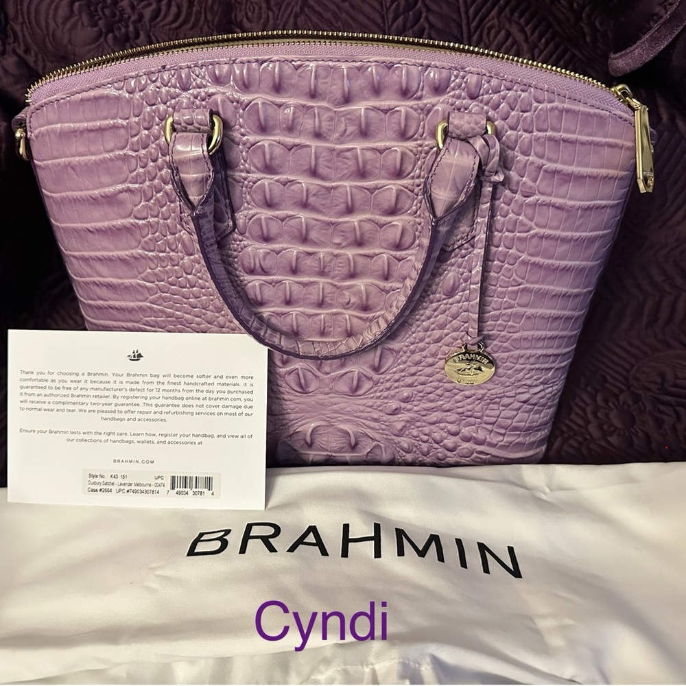 Brahmin Lavender Duxbury Satchel with Textured Leather in like new condition.